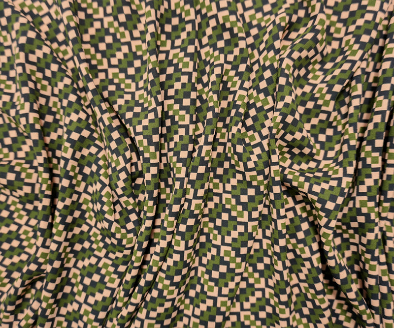 Green-Multi Poly Geometry Pixel Printed Georgette Woven Fabric
