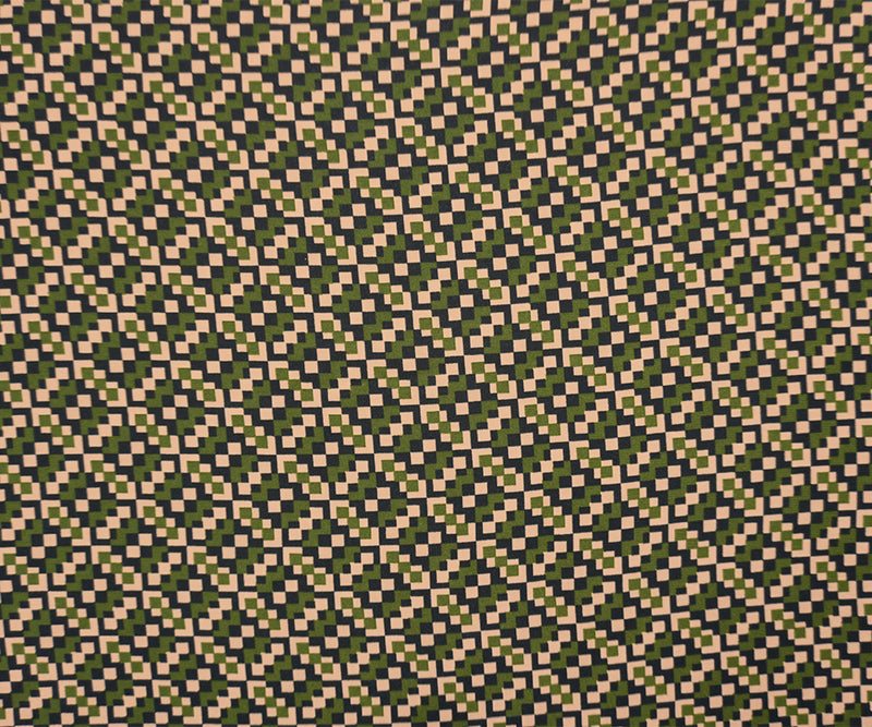 Green-Multi Poly Geometry Pixel Printed Georgette Woven Fabric