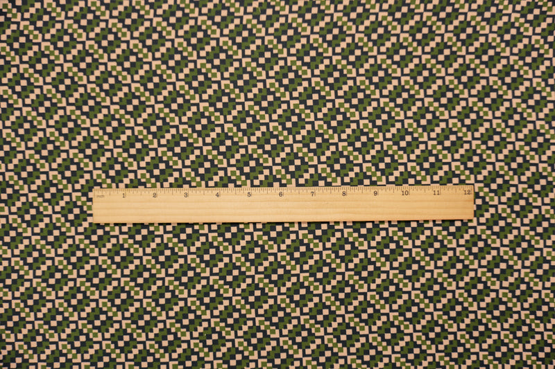 Green-Multi Poly Geometry Pixel Printed Georgette Woven Fabric