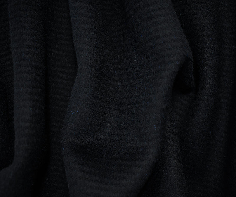 Deep Blue-Black Wool Poly Stripe Brushed Woven Jacketing Fabric