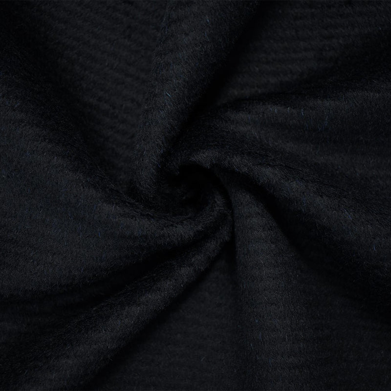 Deep Blue-Black Wool Poly Stripe Brushed Woven Jacketing Fabric