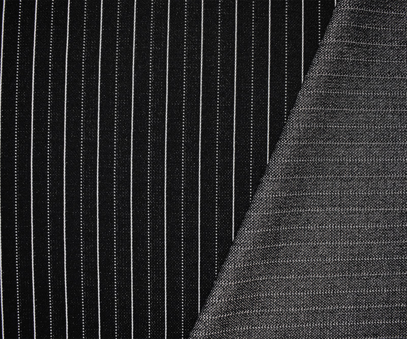 Black-White Poly Wool Spandex Stretch Stripe Double Knit Fabric
