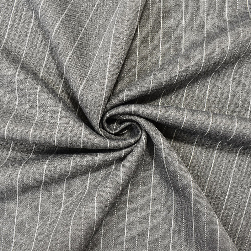 Gray-White Poly Wool Spandex Stretch Stripe Double Knit Jacketing Fabric