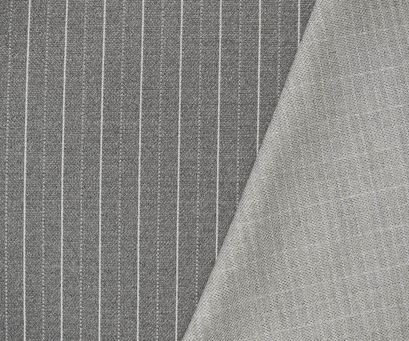 Gray-White Poly Wool Spandex Stretch Stripe Double Knit Jacketing Fabric