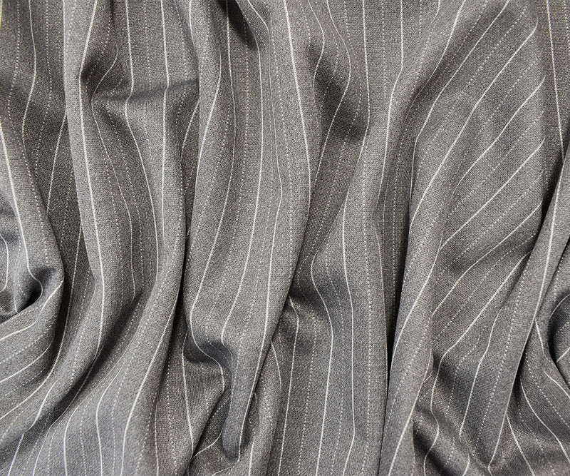 Gray-White Poly Wool Spandex Stretch Stripe Double Knit Jacketing Fabric