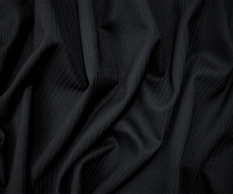 6 YD PC-Black Wool Poly Stripe Twill Woven Suiting Fabric