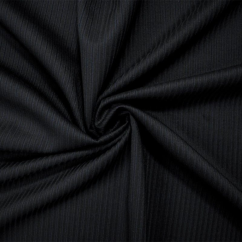 6 YD PC-Black Wool Poly Stripe Twill Woven Suiting Fabric