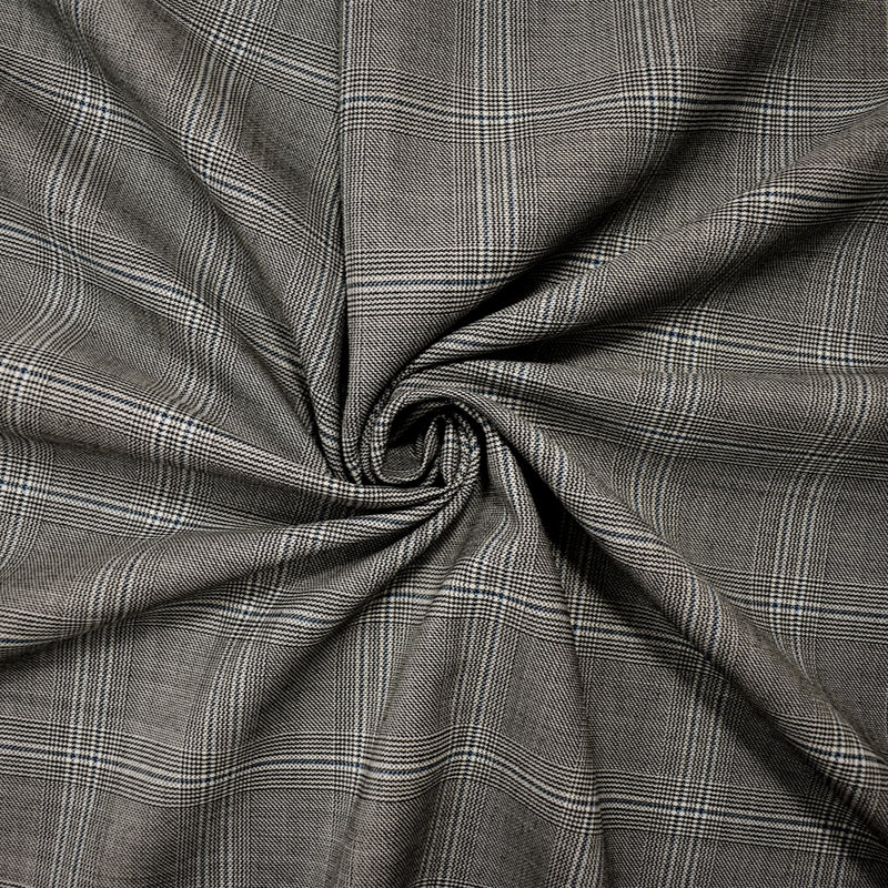 9 YD PC-Black-White-Blue Wool Poly Plaid Twill Woven Suiting Fabric