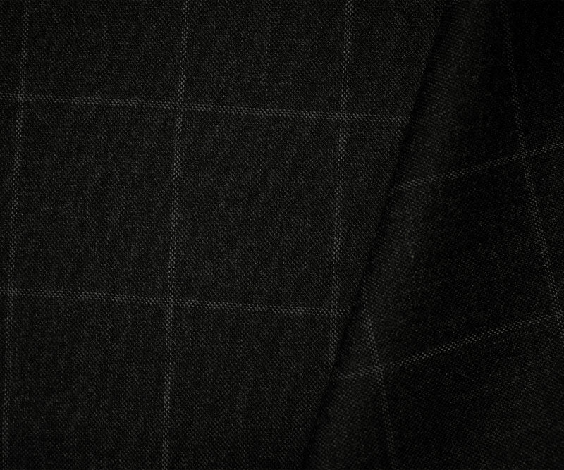 Black-Gray Wool Check Twill Woven Suiting Fabric