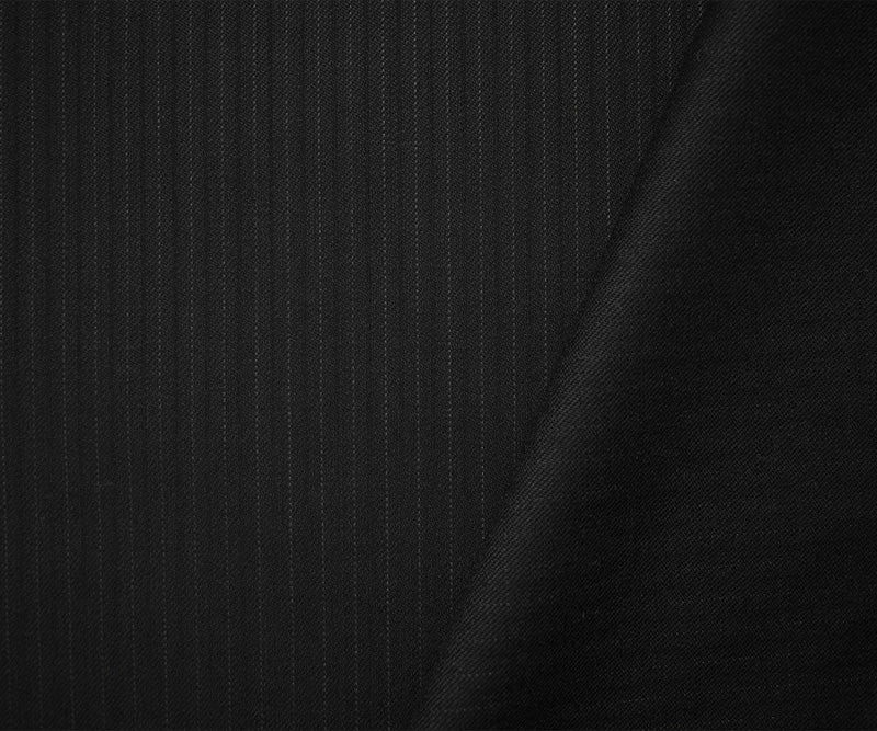 Black Wool Poly Stripe Twill Woven Suiting Fabric