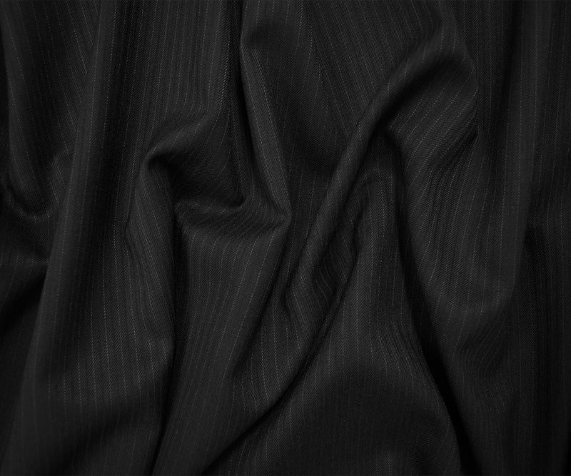 Black Wool Poly Stripe Twill Woven Suiting Fabric