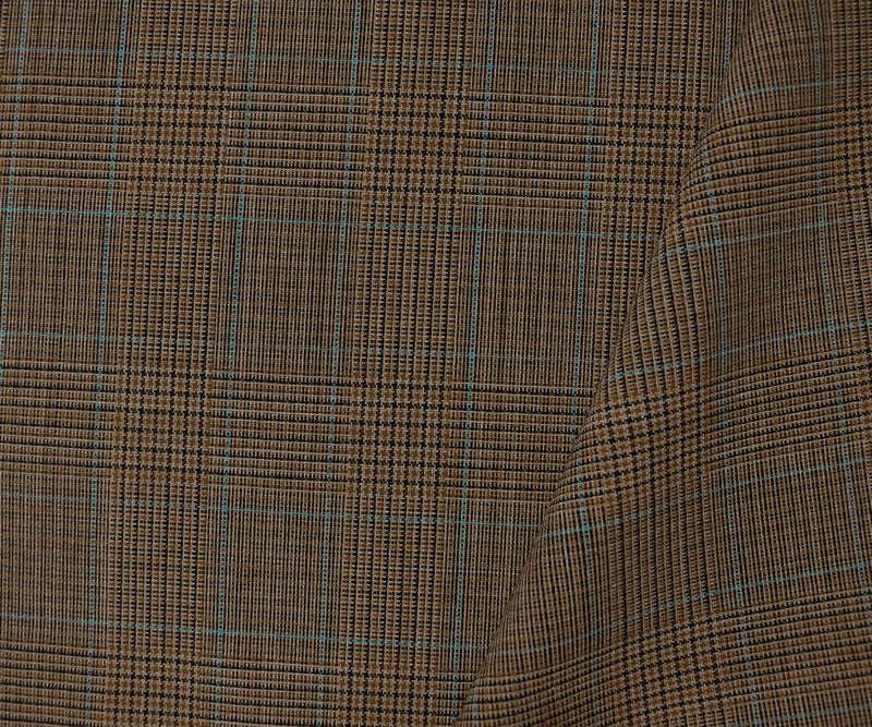 Brown-Blue-Black Tropical Poly Wool Plaid Woven Shirting Fabric