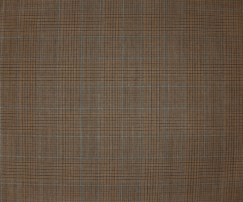 Brown-Blue-Black Tropical Poly Wool Plaid Woven Shirting Fabric