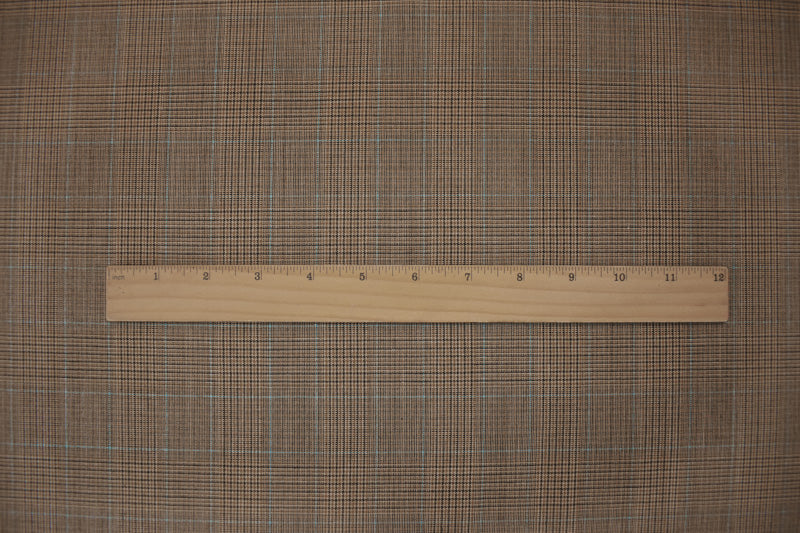 Brown-Blue-Black Tropical Poly Wool Plaid Woven Shirting Fabric