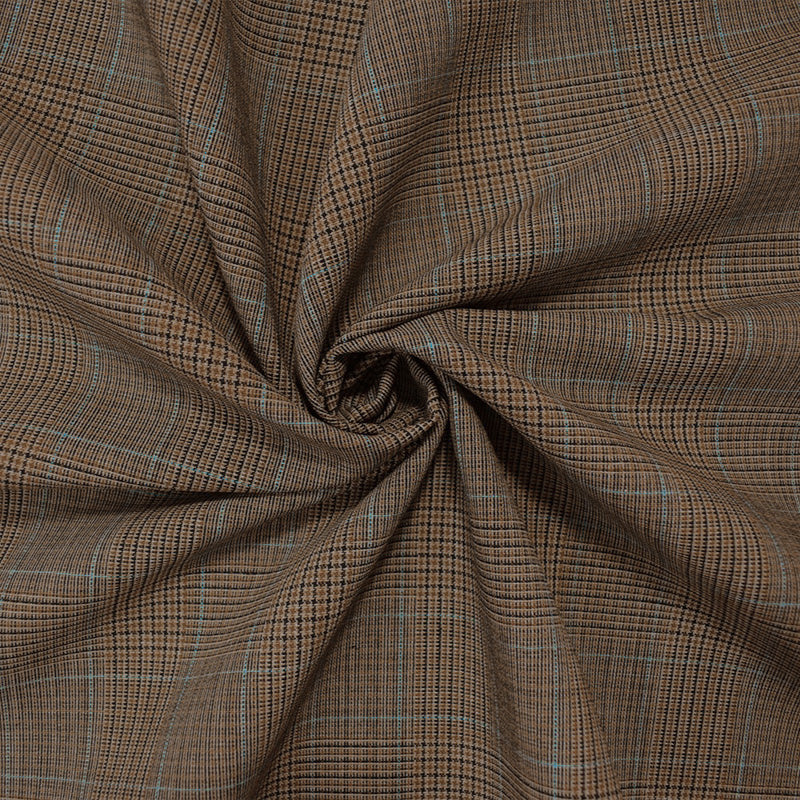 Brown-Blue-Black Tropical Poly Wool Plaid Woven Shirting Fabric