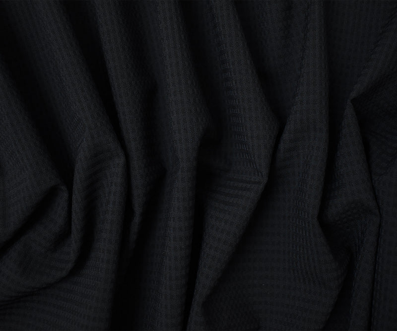 Black-Navy Poly Wool Check Dobby Woven Suiting Fabric