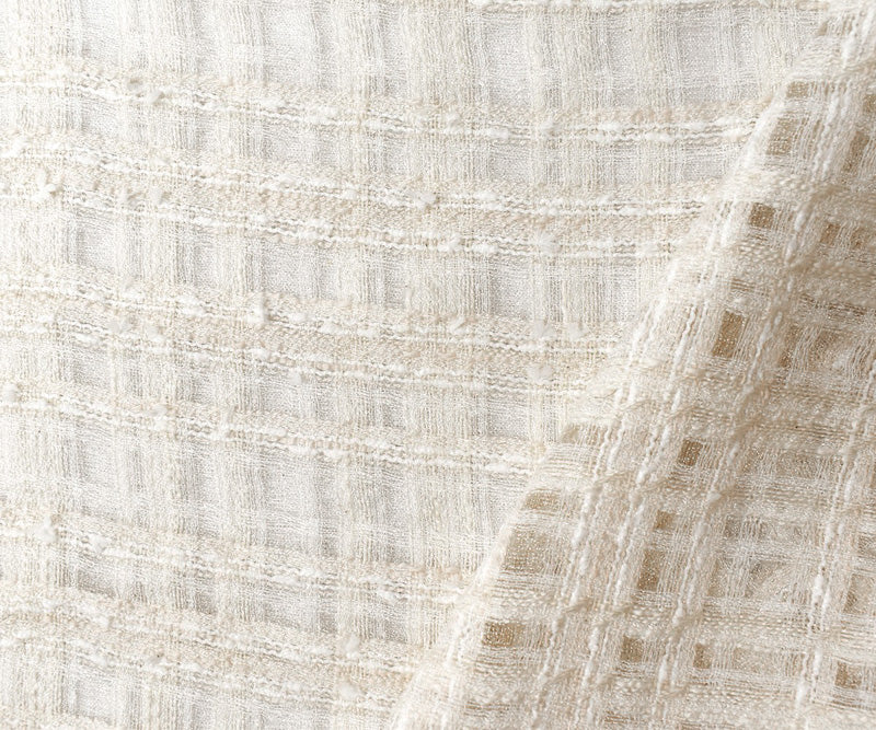 White-Silver Nylon Blend Semi-Sheer Plaid Metallic Woven Fabric