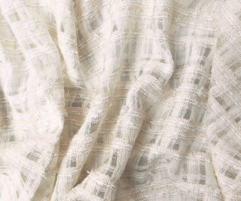 White-Silver Nylon Blend Semi-Sheer Plaid Metallic Woven Fabric