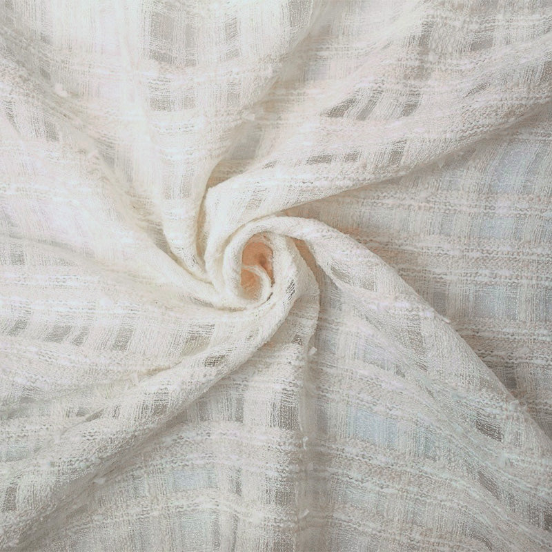 White-Silver Nylon Blend Semi-Sheer Plaid Metallic Woven Fabric