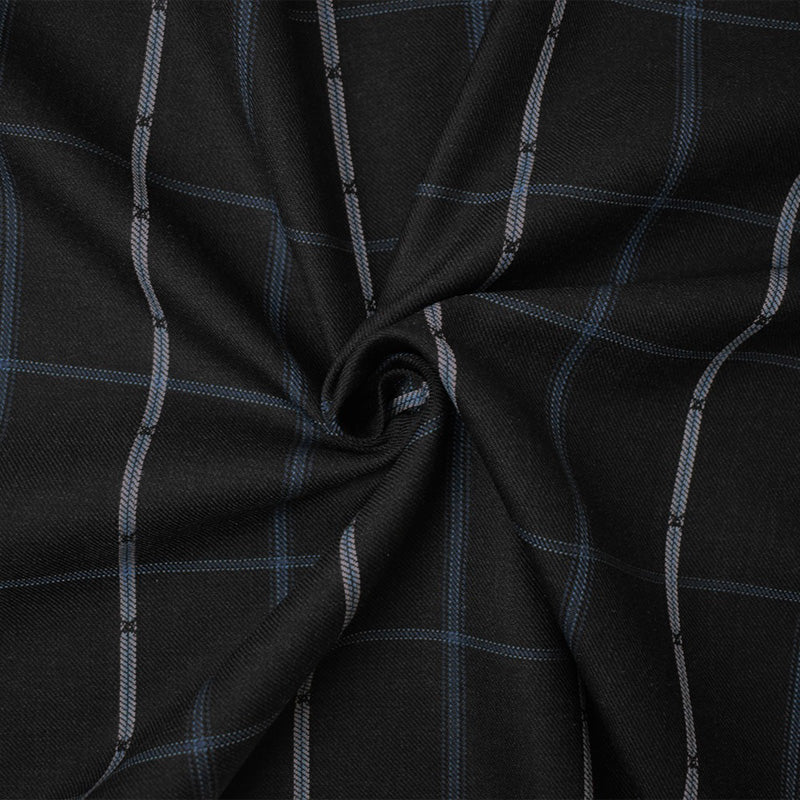 Black-Blue Poly Wool Japanese Plaid Twill Woven Suiting Fabric