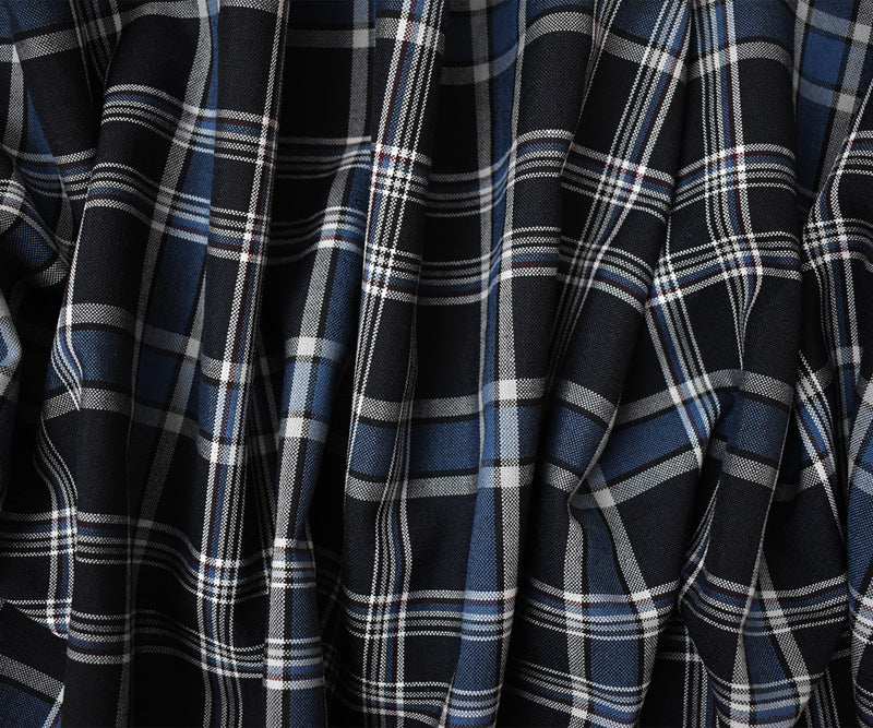 Blue-Multi Poly Wool Japanese Plaid Twill Woven Suiting Fabric