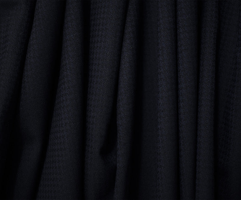 Blue-Black Wool Rayon Houndstooth Twill Woven Suiting Fabric