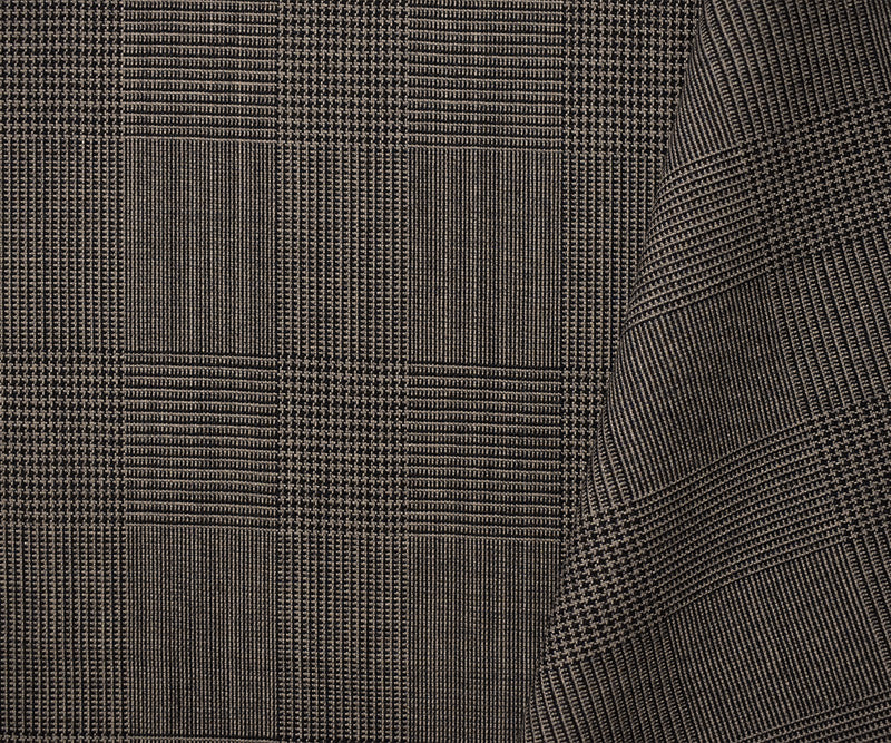 Gray-Black Wool Poly Glen Plaid Woven Suiting Fabric