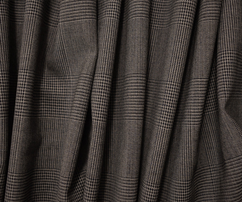Gray-Black Wool Poly Glen Plaid Woven Suiting Fabric