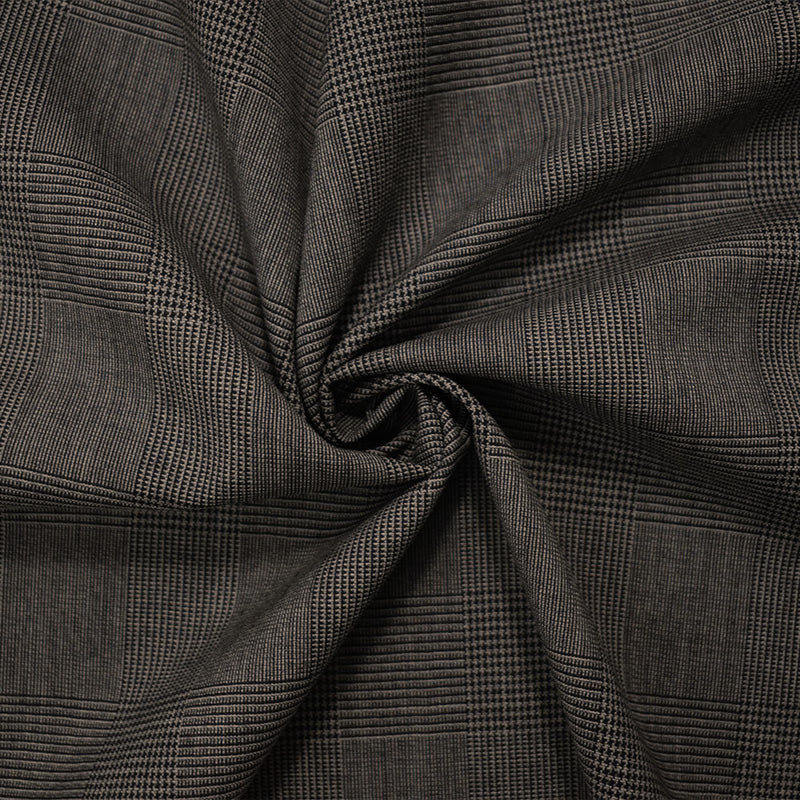 Gray-Black Wool Poly Glen Plaid Woven Suiting Fabric