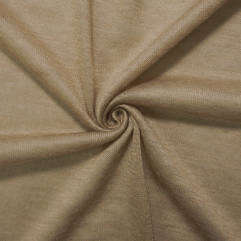 Beige Wool Acrylic Spandex Stretch Solid Jersey Knit Fabric