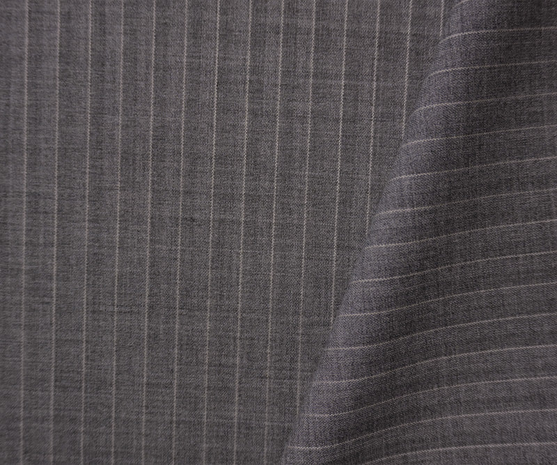 Gray Wool Poly Stripe Woven Shirting Fabric