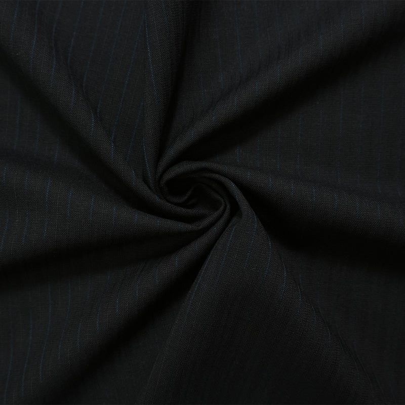 Black-Blue Tropical Wool Poly Stripe Woven Shirting Fabric