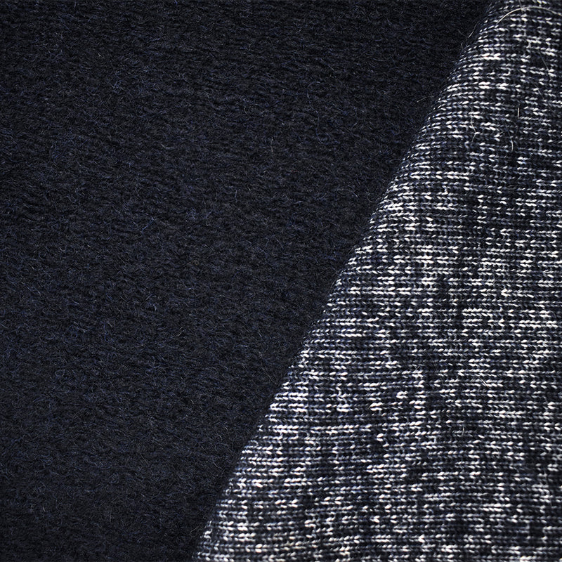 Deep Navy-White Wool Cotton Texture Brushed Back Knit Fabric