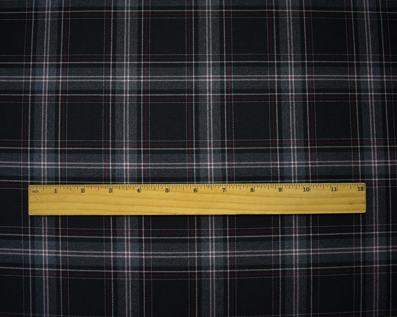 Black-Pink-Multi Poly Wool Plaid Twill Woven Suiting Fabric