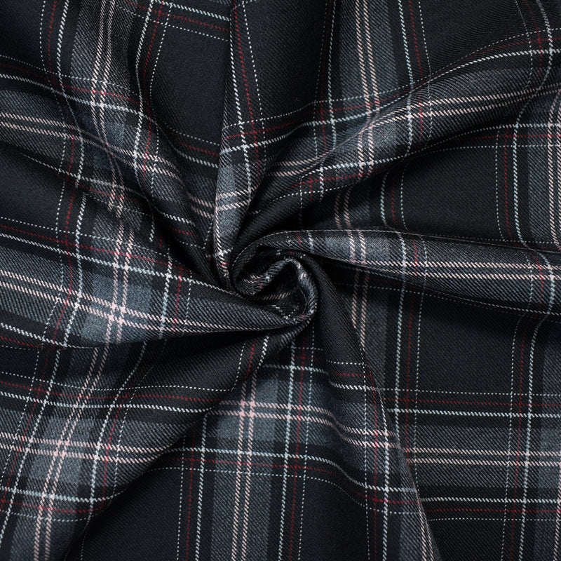 Black-Pink-Multi Poly Wool Plaid Twill Woven Suiting Fabric