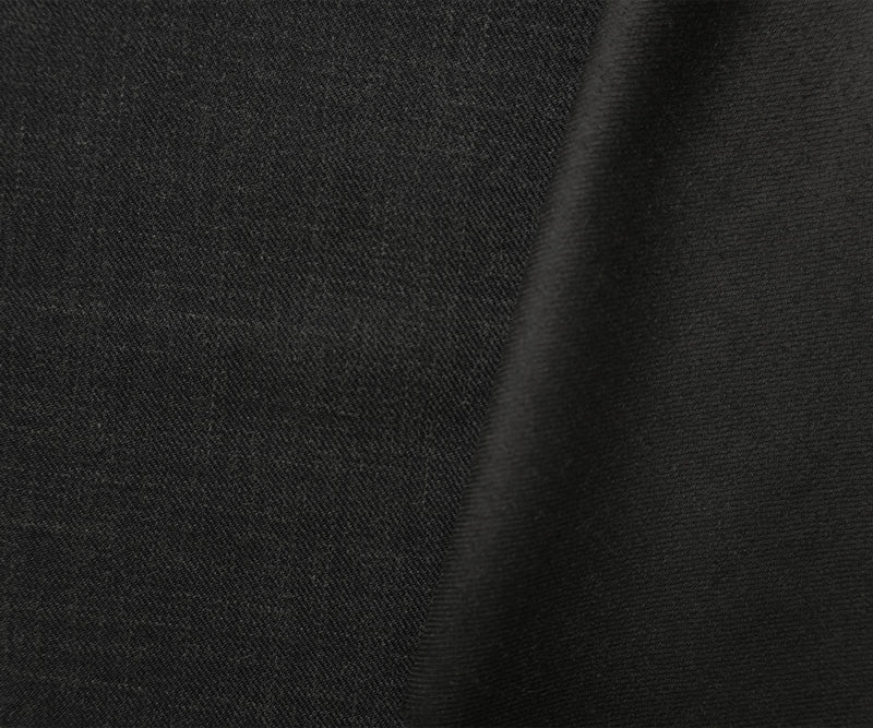 Black Poly Wool Textured Twill Woven Suiting Fabric