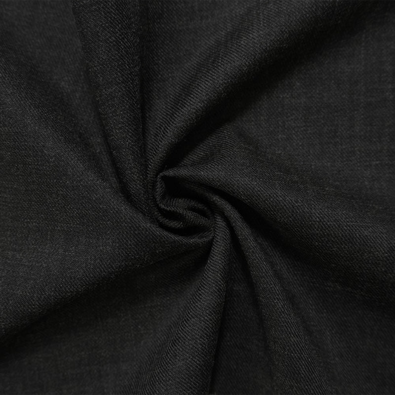 Black Poly Wool Textured Twill Woven Suiting Fabric