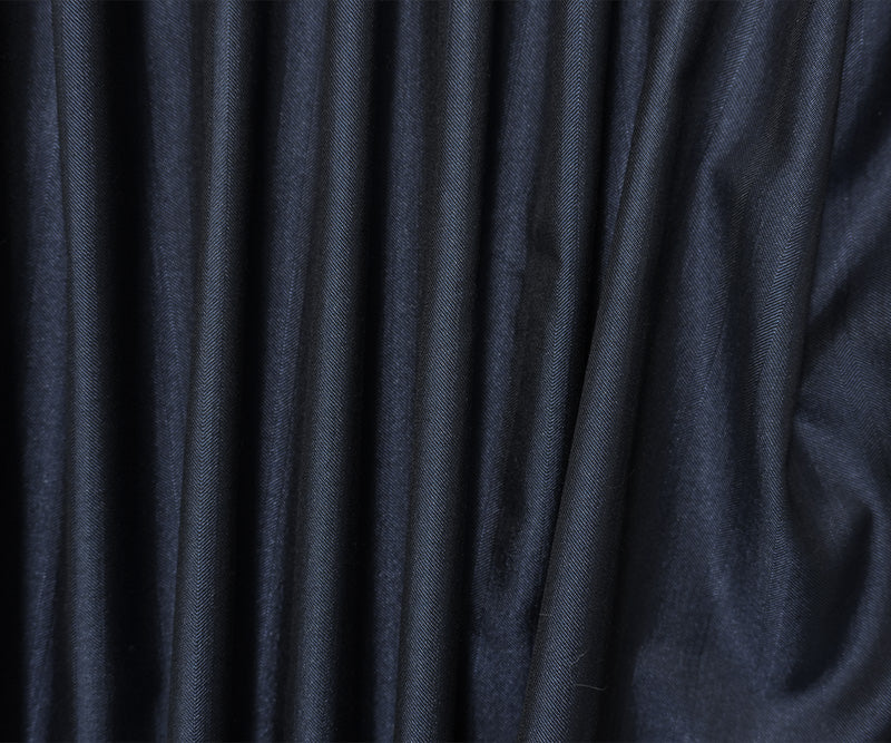 Blue Wool Poly Herringbone Twill Woven Suiting Fabric