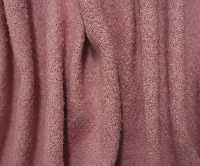 Pink Wool Poly Solid Boucle Knit Coating Fabric
