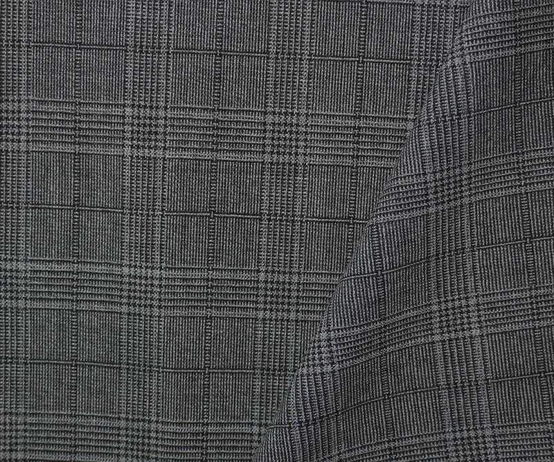 Black-Gray Wool Poly Glen Plaid Woven Shirting Fabric