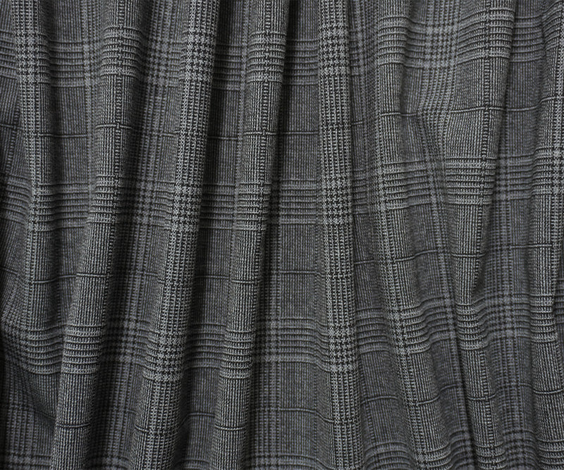 Black-Gray Wool Poly Glen Plaid Woven Shirting Fabric
