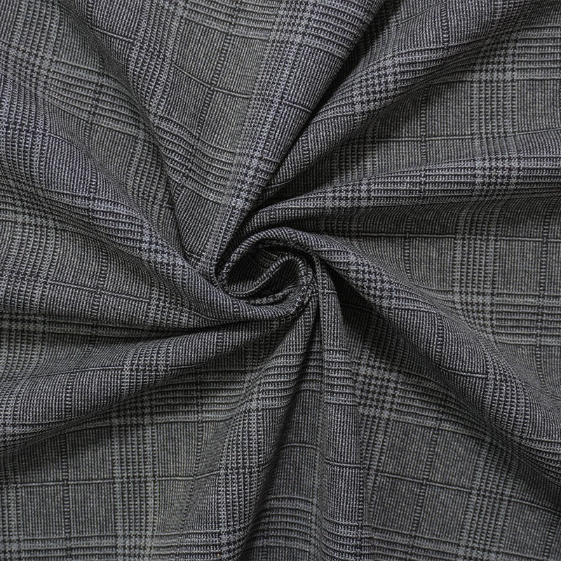 Black-Gray Wool Poly Glen Plaid Woven Shirting Fabric