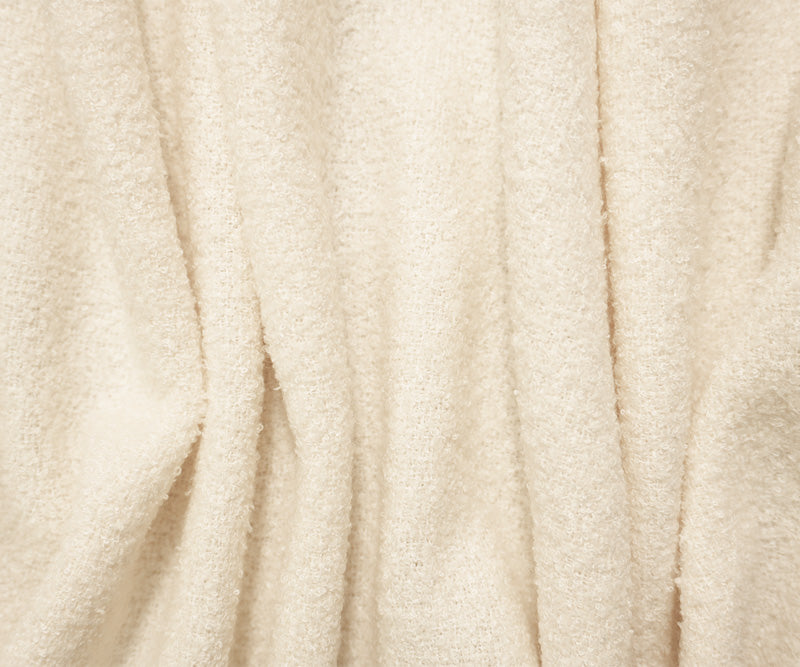 Ivory Wool Poly Solid Boucle Woven Jacketing Fabric