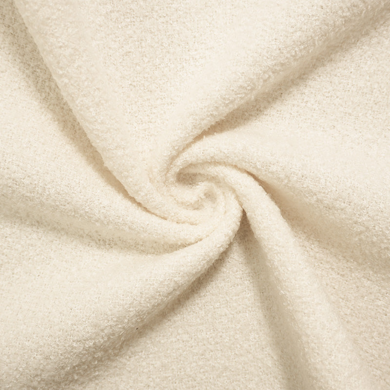 Ivory Wool Poly Solid Boucle Woven Jacketing Fabric