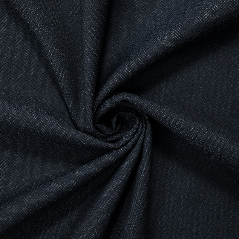 Deep Navy-Gray Wool Poly Herringbone Twill Woven Shirting Fabric