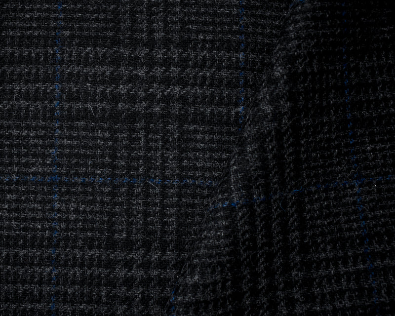 Black-Gray-Blue Wool Rayon Plaid Twill Woven Jacketing Fabric