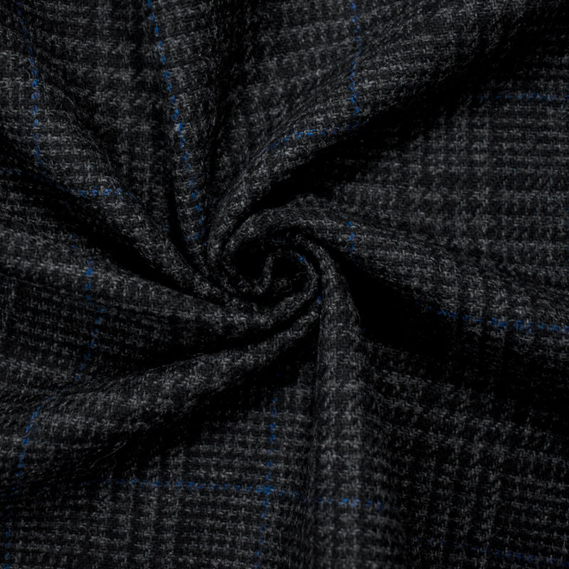 Black-Gray-Blue Wool Rayon Plaid Twill Woven Jacketing Fabric