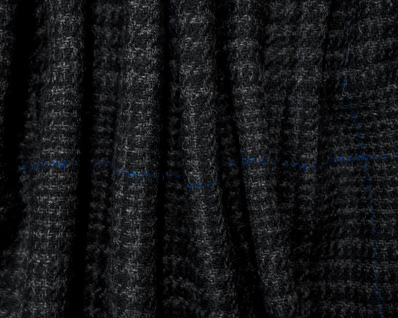 Black-Gray-Blue Wool Rayon Plaid Twill Woven Jacketing Fabric