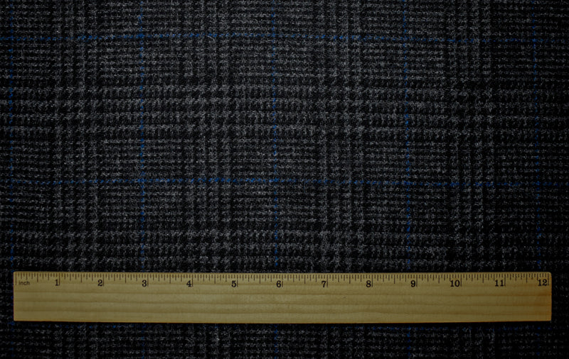Black-Gray-Blue Wool Rayon Plaid Twill Woven Jacketing Fabric
