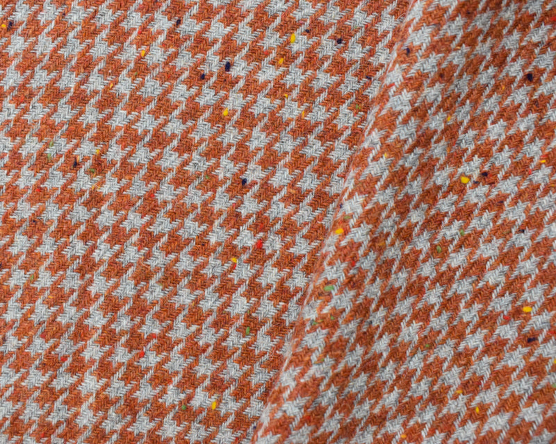 Orange-Gray Poly Wool Houndstooth Twill Woven Jacketing Fabric